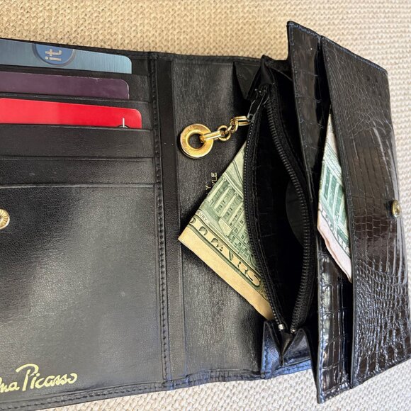 GENUINE CROCODILE Bi-Fold Women's Wallet Goldtone Paloma Picasso Couture ITALY - Picture 16 of 16